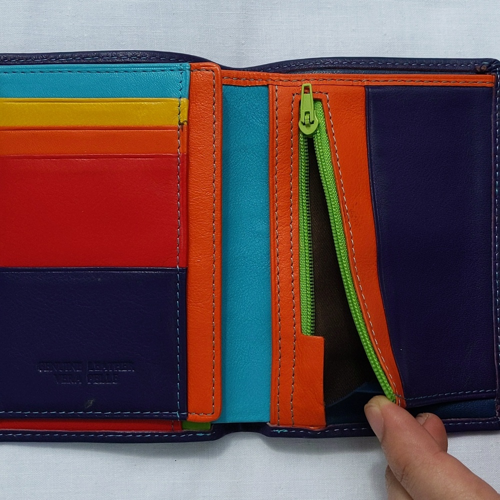Vera Pelle Purple Multicolor Tri-fold Wallet - Picture 8 of 11